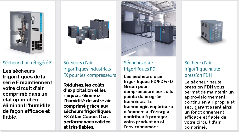 Réparation et dépannage de tous types de sécheurs d’air à réfrigération et même Atlas Copco de types FD et FX chez adscameroun.